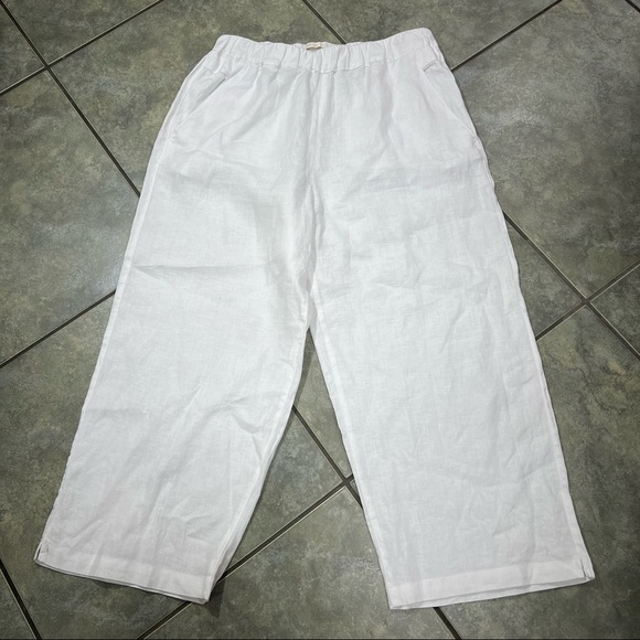 Cynthia Rowley Pants - Cynthia Rowley Linen Cropped Wide Leg Pants Elastic Waist White Sz L Beach 27*23